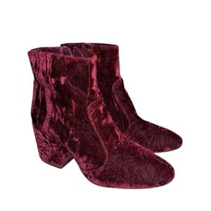 Gianni Bini Cool Dayz Burgundy Crushed Velvet Zip High Ankle‎ Boots -7.5